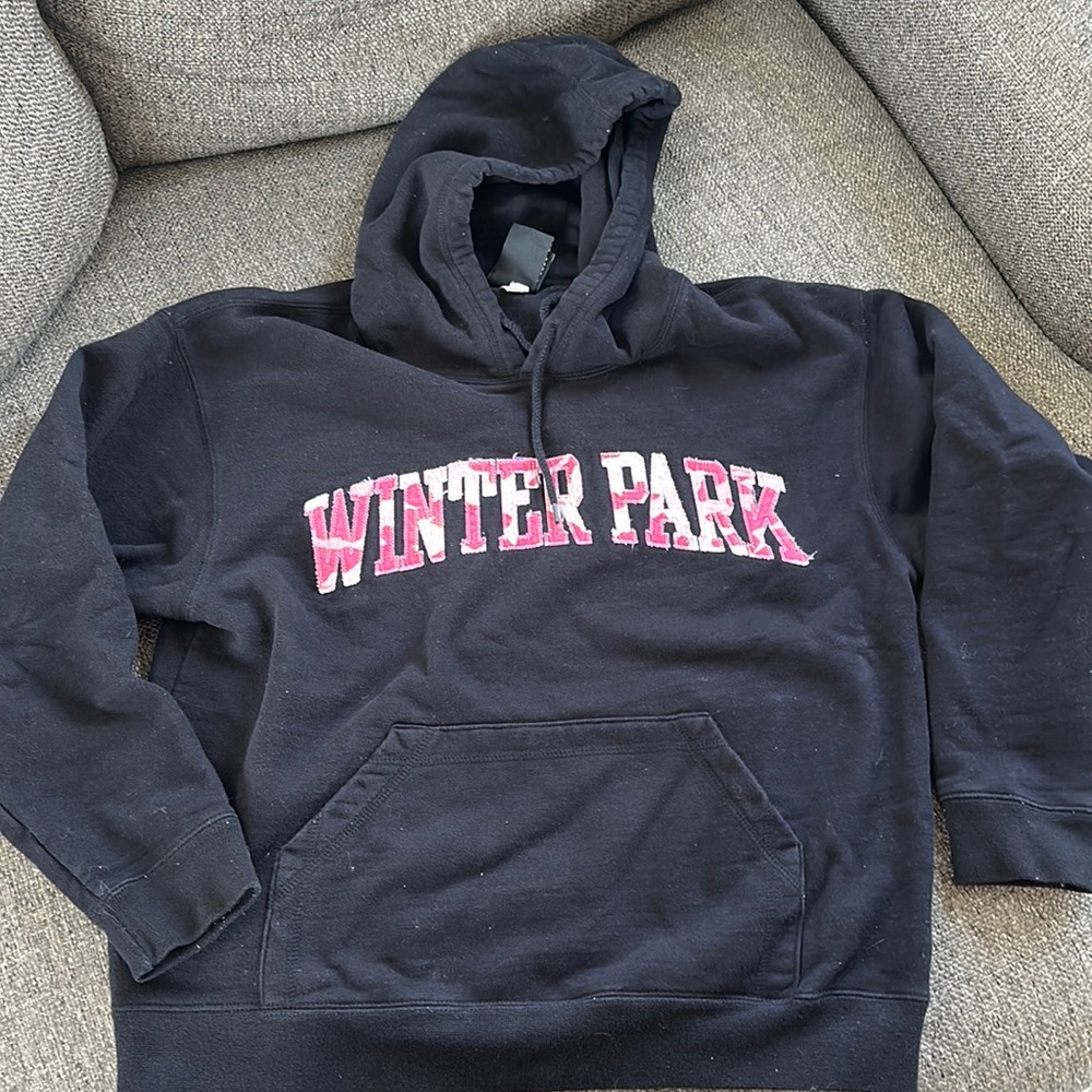 Ouray Winter Park Plaid Graphic Hoodie Sweatshirt Black Pink Men Size S Small